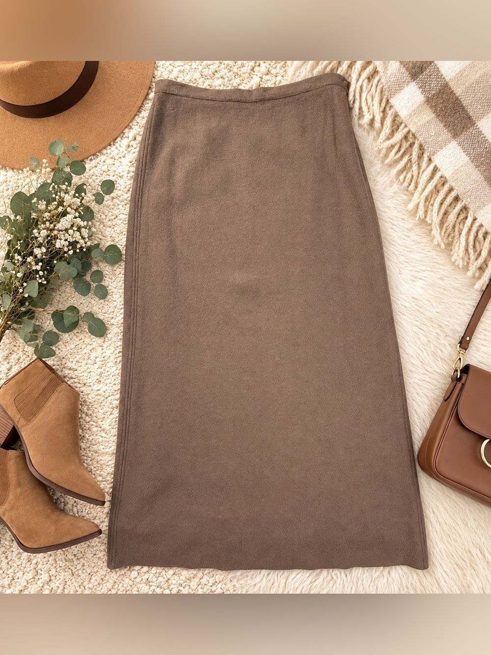 Vintage Mondi 100% Wool Midi Skirt Brown Made in Italy Size 42